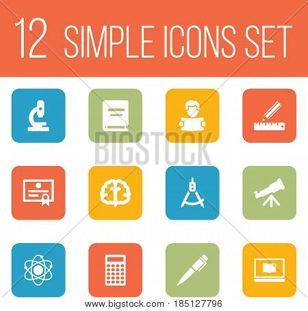 Set Of 12 Education Icons Set.Collection Of Certificate, Marrow, Magnet Navigator And Other Elements.