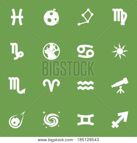 Set Of 16 Galaxy Icons Set.Collection Of Binoculars, Zodiac Sign, Fishes And Other Elements.