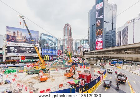 KUALA LUMPUR, MALAYSIA - AUGUST 15, 2016: Monorail station of Bukit Bintang in Kuala Lumpur Malaysia on August 15 2016. The station is a shopping hub in the Kuala Lumpur Golden Triangle commercial district.