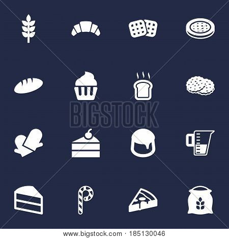 Set Of 16 Stove Icons Set.Collection Of Shortcake, Sack, Slice Bread And Other Elements.