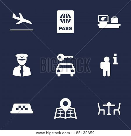 Set Of 9 Airplane Icons Set.Collection Of Data, Automobile, Letdown And Other Elements.