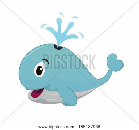 illustration cartoon whale bluecolor isolatedon white background