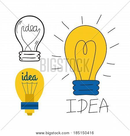 Cartoon lamp electric and bright cartoon interior flat vector brainstorming. Idea light bulb electricity design illustration isolated creative invention imagination business creativity.