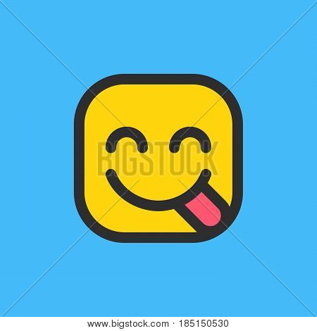 Face Savouring Delicious Food hungry emoji. Filled outline icon colorful vector emoticon