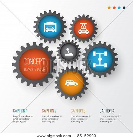 Automobile Icons Set. Collection Of Wheelbase, Stick, Repairing And Other Elements. Also Includes Symbols Such As Wheelbase, Car, Water.