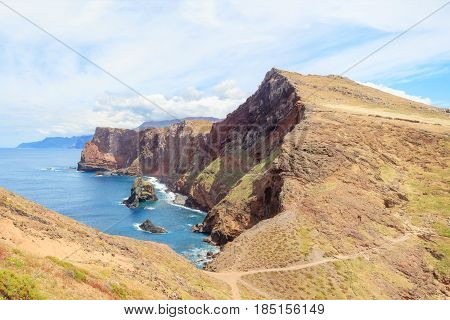 trekking to Sao Lourenco. Amazing cliff view panorama, Madeira island, Portugal