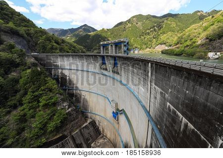 Lake Midori and Shintoyone Dam in Aichi, Japan.