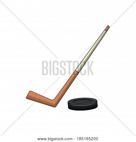hockey stick and puck sport vector illustration