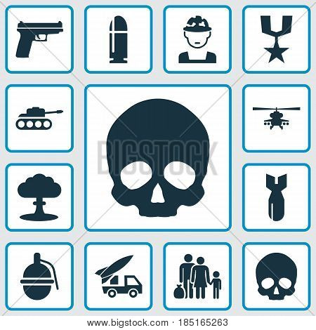 Army Icons Set. Collection Of Order, Atom, Ordnance And Other Elements. Also Includes Symbols Such As Military, Bombshell, Tank.