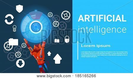 Artificial Intelligence Modern Robot Brain Technology Flat Vector Illustration