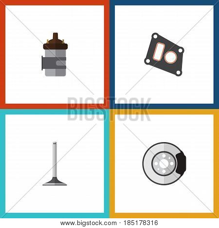 Flat Parts Set Of Gasket, Car Segment, Metal And Other Vector Objects. Also Includes Packing, Combustion, Brake Elements.