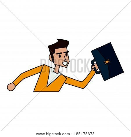 color image cartoon half body man running with a portfolio vector illustration