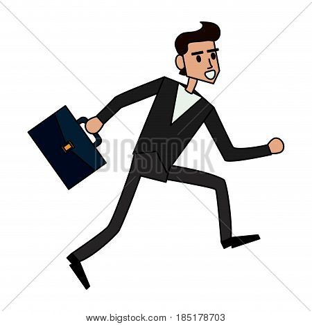 color image cartoon full body man running with a portfolio vector illustration