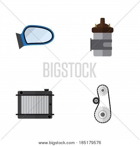 Flat Auto Set Of Heater, Auto Component, Absorber And Other Vector Objects. Also Includes Heater, Radiator, Cambelt Elements.