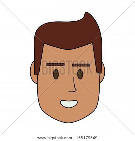 color image cartoon front face man with hairstyle and smiling vector illustration