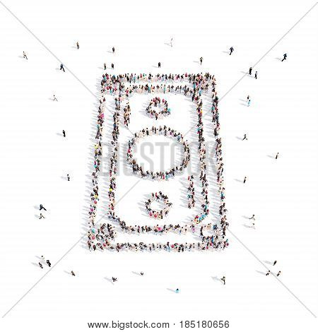 From above people walking and standing in dollar emblem isolated on white.3D illustration. 3D-rendering.