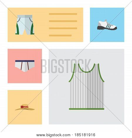 Flat Dress Set Of Singlet, Elegant Headgear, Underclothes And Other Vector Objects. Also Includes Underwear, Sleeveless, Shorts Elements.