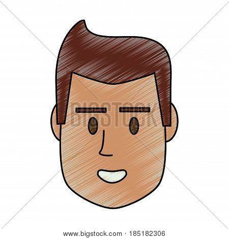 color pencil front face man with hairstyle and smiling vector illustration