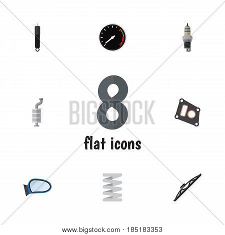 Flat Component Set Of Tachometr, Auto Component, Combustion And Other Vector Objects. Also Includes Combustion, Plug, Tachometr Elements.