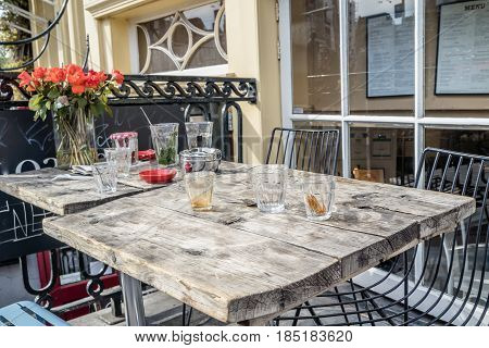 Decorative table in a street restaurant in Amsterdam, Netherlands