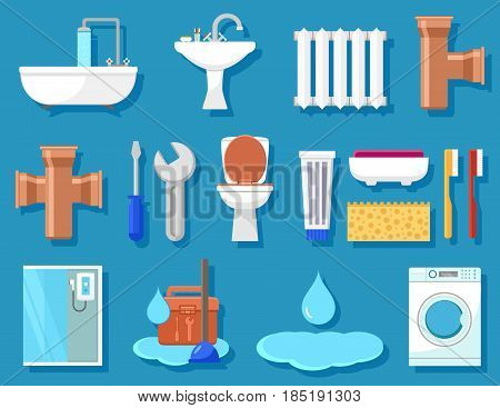 set of plumbing icons for bathroom for plumber work or bathroom interior furnishing icons