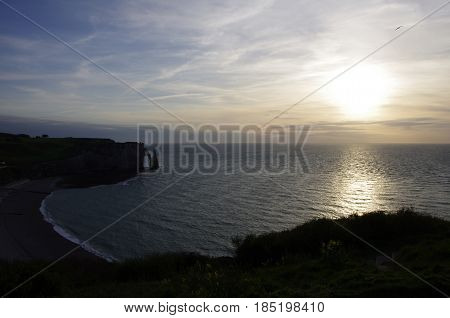 Sunset in Normandië, at the coast of Êtretat