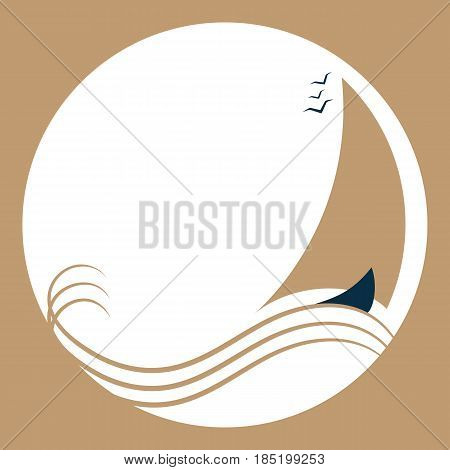 Sailing boat on the waves. Ship with sails logo.