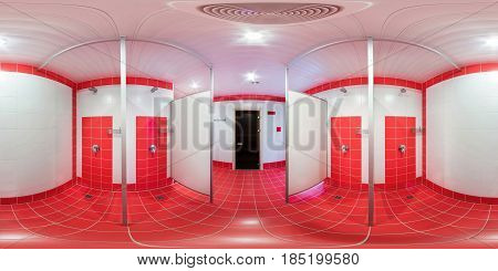 Chetka semetriya in the picture 360 ​​degrees on an equidistant panorama inside the sports club with a view of the shower room.