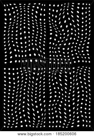 Black-white misshapen dots abstract geometric background. Vector illustration.