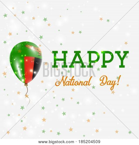 Zambia National Day Patriotic Poster. Flying Rubber Balloon In Colors Of The Zambian Flag. Zambia Na