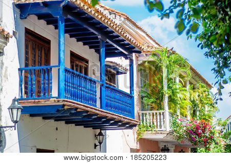 View on cololonial building in Cartagena - Colombia