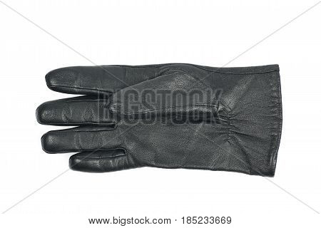 Sinlge black leather glove isolated over the white background