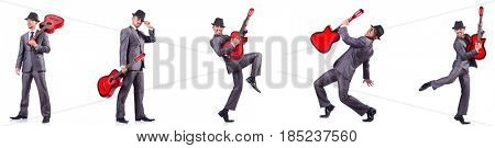 Businessman quitar player isolated on white