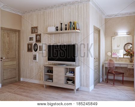 Traditional Classic Modern Provence Rustic Bedroom Interior Design. 3d rendering