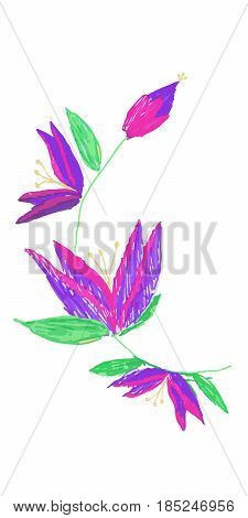 Hand drawn flowers. Children drawn stile card with fantastic flowers. Vector illustration