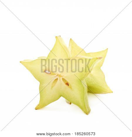 Sliced carambola starfruit fruit isolated over the white background