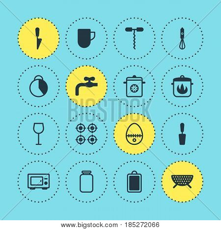 Vector Illustration Of 16 Cooking Icons. Editable Pack Of Can, Steamer, Wine And Other Elements.
