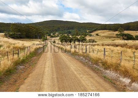 Framland with road in Tasmania, Australia
