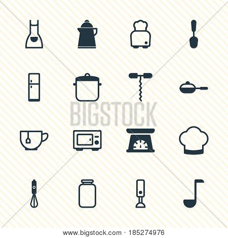 Vector Illustration Of 16 Cooking Icons. Editable Pack Of Smock, Mug, Chef Hat And Other Elements.
