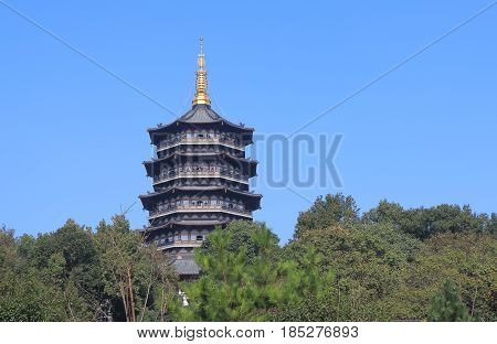 Historical architecture of Leifeng Pagoda Hangzhou China