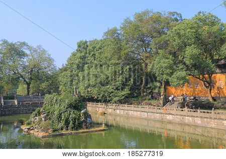 HANGZHOU CHINA - NOVEMBER 5, 2016: Unidentified people visit Leifeng Pagoda scenic area in West lake