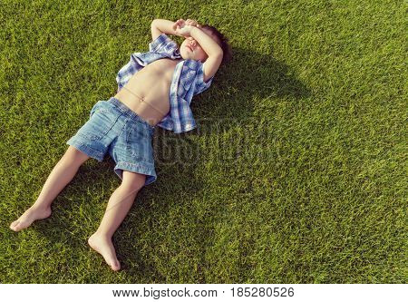 Enyojing on beautiful grass meadow