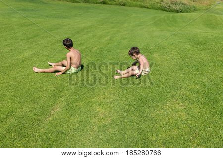 Enyojing on beautiful grass meadow