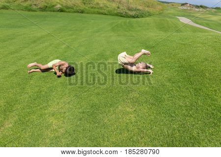 Enyojing on beautiful grass meadow