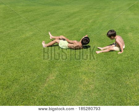Enyojing on beautiful grass meadow
