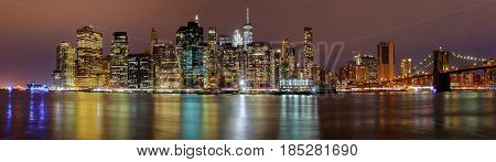 New York City Manhattan Buildings Skyline Night Evening