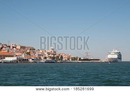 View of Lisbon from the Tagus River at sunny day