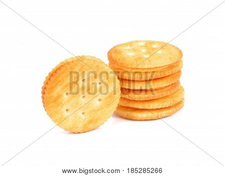 Cheese cream cracker isolated on white background. crispy cracker isolated