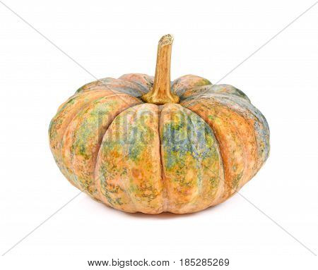 pumpkin over white background. Yellow green ripe pumpkin isolated on white