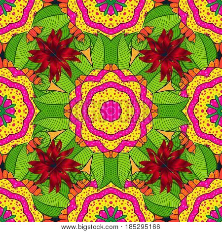 Boho Style Flower Seamless Pattern. Tiled Mandala Design Best For Print Fabric Or Papper And More. V